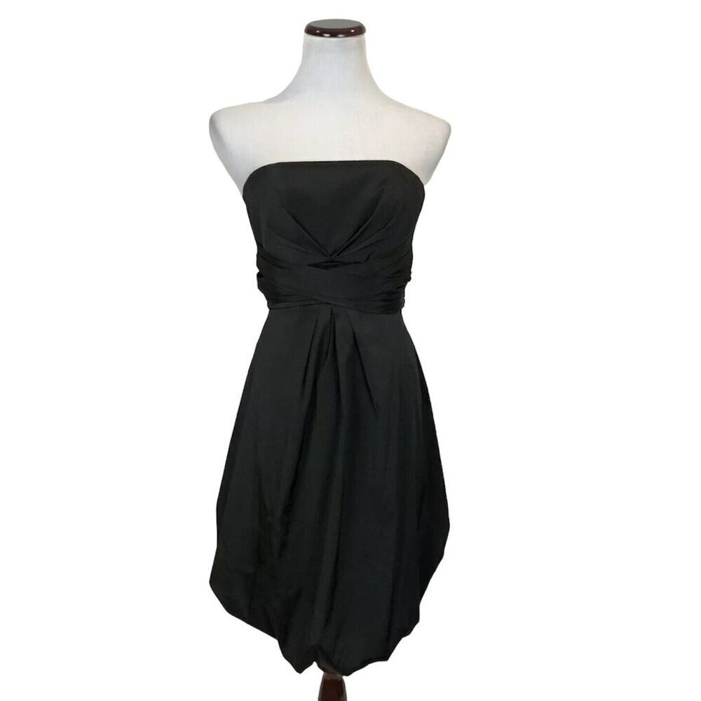WHBM Strapless Black Cocktail Dress Size 2 Bubble Puff Criss‎ Cross Front